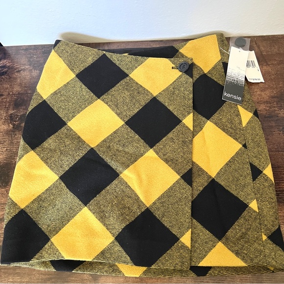 NWT KENSIE Woman's Yellow & Black Plaid Wool-Blend Mini-Skirt Size 4 - Picture 1 of 10